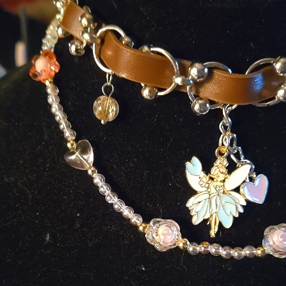 Brown Choker Necklace with A Little Blue Fairy Featured - Picture 7 of 11